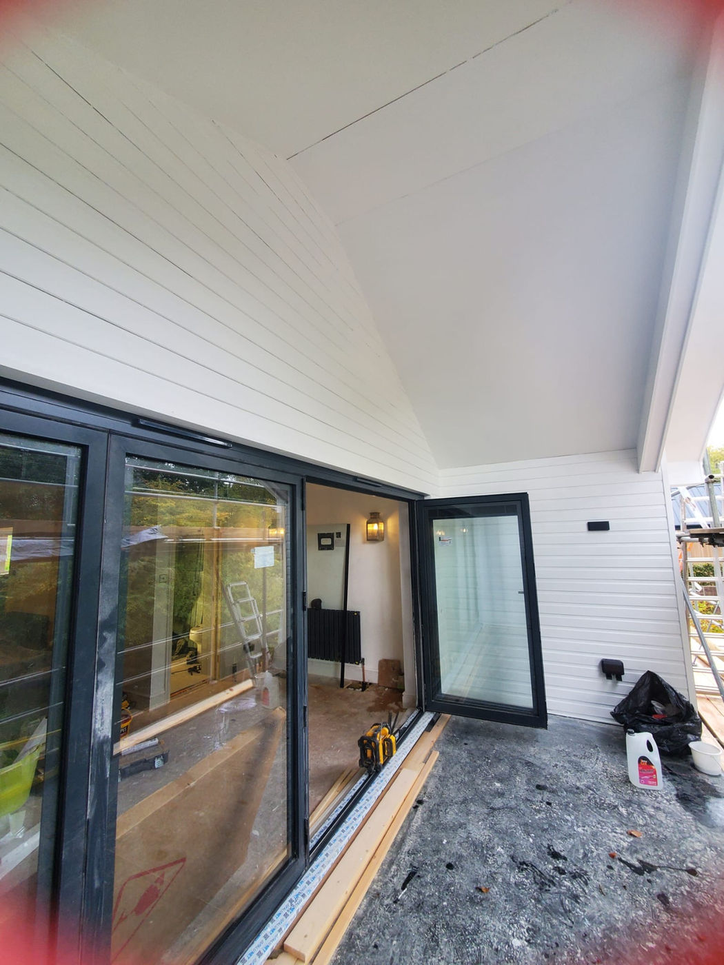 Exterior cladding and sliding door area after finishing work
