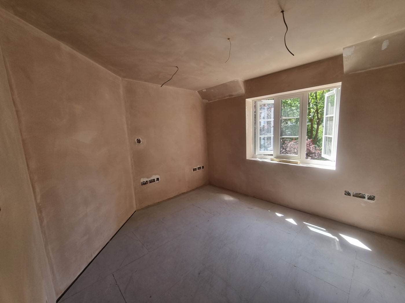 Freshly plastered room before final decorating and fixtures