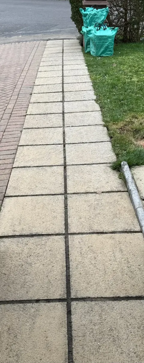 Outdoor path slabs with cleaned and tidied paving joints